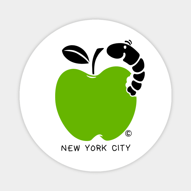 New York City Cute Wormy Green Apple Magnet by FireflyCreative